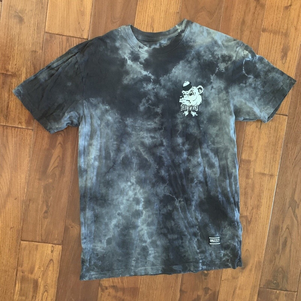 Grizzly Griptape T-Shirt Men's L OG Angry Bear Short Sleeve tee Black Tie Dye